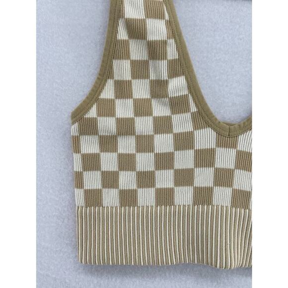 Garage Tan/White Checkered Bralette Size Small Ribbed - Picture 2 of 8